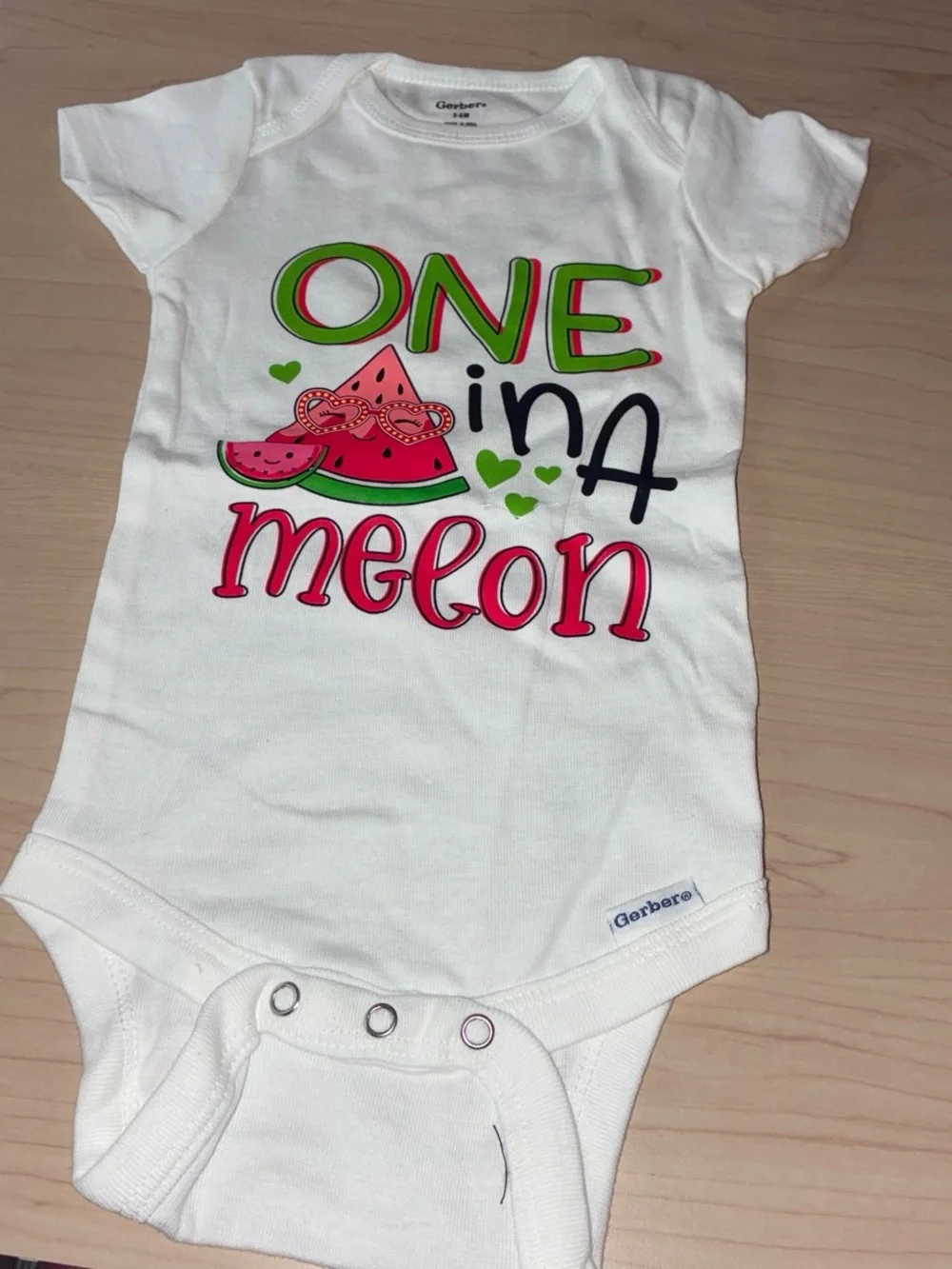 Gerber White One-Piece with Pink and Green 'One in a Melon' Graphic